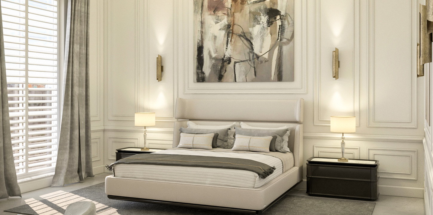 Katar' da tasarımını yaptığımız zarif, minimalist ve lüks yatak odası.