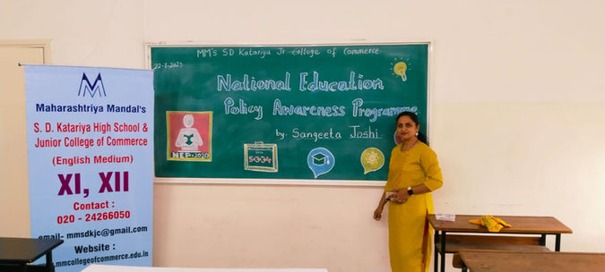 NEP Awareness Program for Junior & Senior College.
Speaker : Mrs. Sangeeta Joshi.
Co-ordinator: Balshikshan Sanstha.