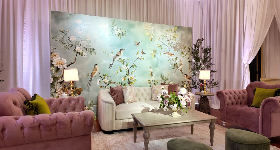 Cecelia Velvet Lounge Chair featured in an elegant wedding lounge, paired with coordinated luxury seating, floral arrangement