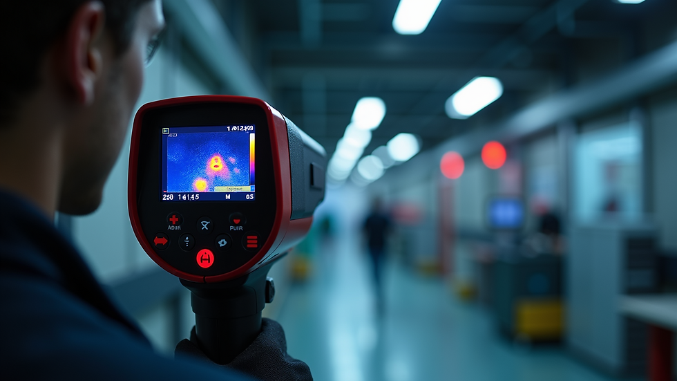 Eye-level view of thermal imaging camera monitoring battery temperature