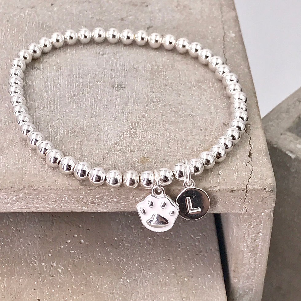 Cutie Cat Paw Initial Silver 925 Bracelet
