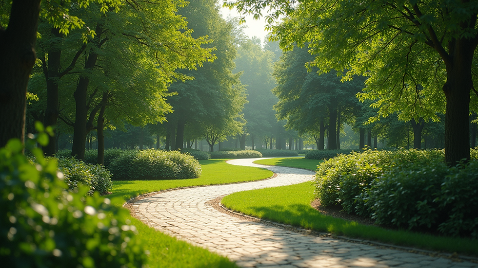 High angle view of a serene park with lush greenery