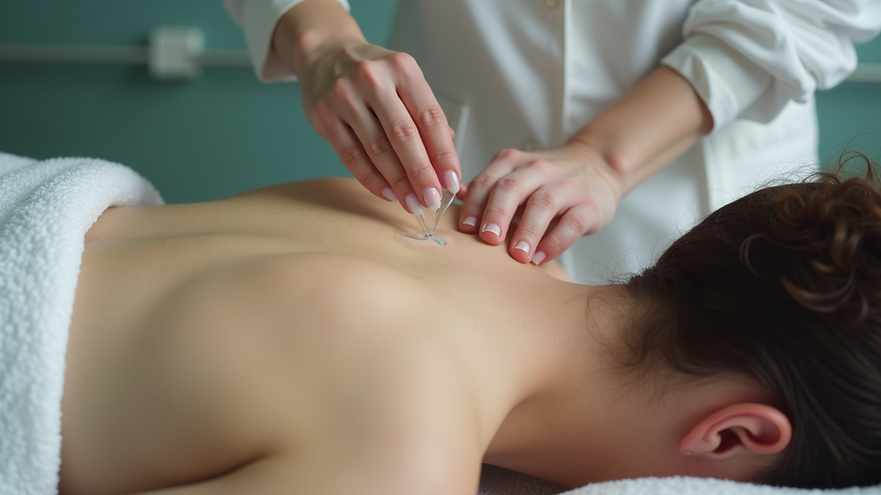 Close-up of a cupping therapy treatment in a clinical setting