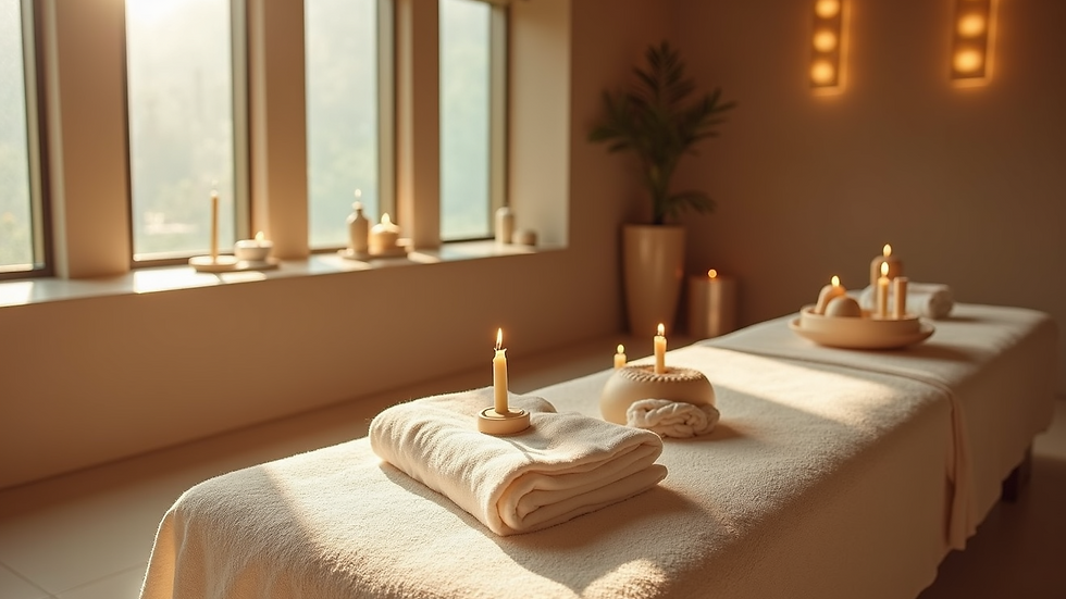 High angle view of a tranquil spa environment prepared for cupping therapy