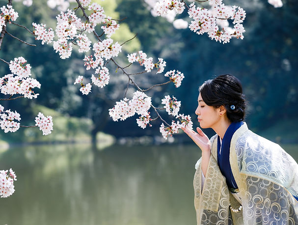 さくらと着物の女性