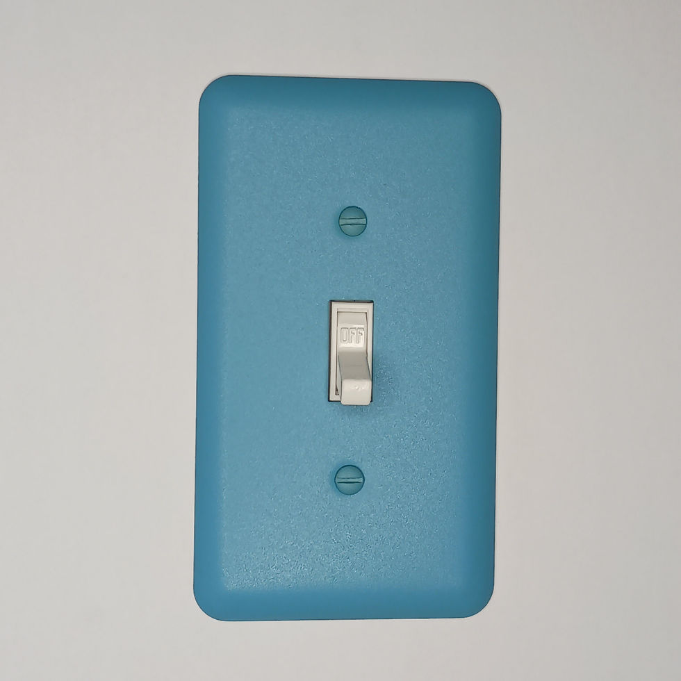 Thumbnail: Sky blue toggle switch plate on white wall