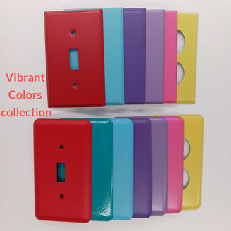 switch plates in bright colors fanned out on white bvackground