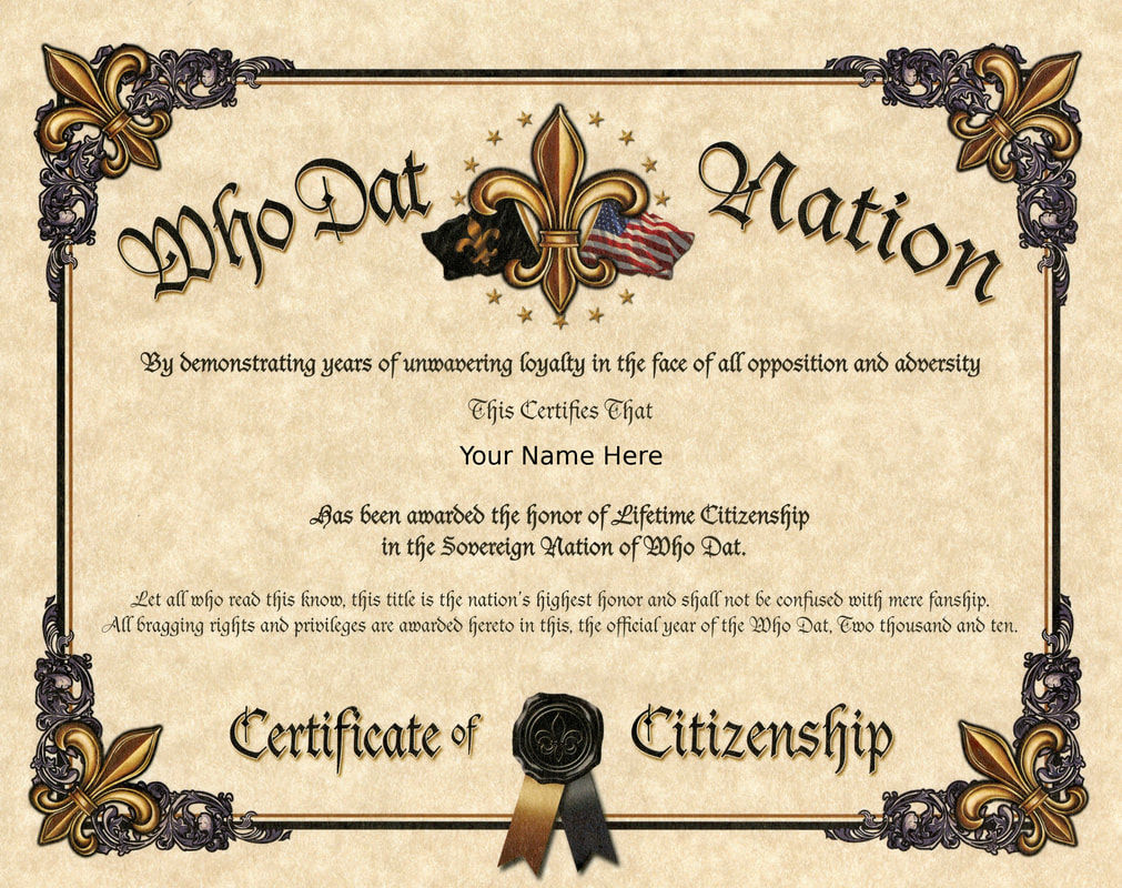 THE OFFICIAL WHO DAT CITIZEN CERTIFICATE