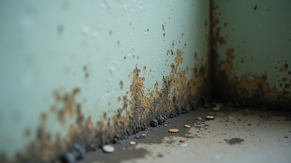 Close-up view of mold growth on a damp wall corner
