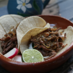 PULLED BEEF TACOS WITH TOMATILLOS