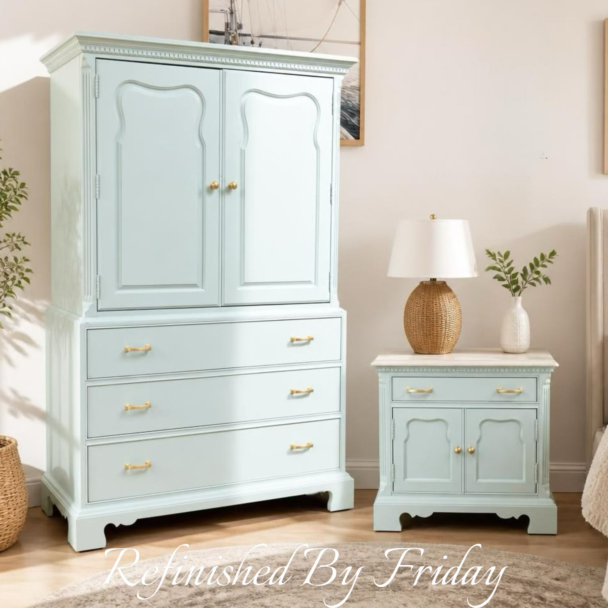 Thomasville Armoire & Nightstand - Palladian Blue
