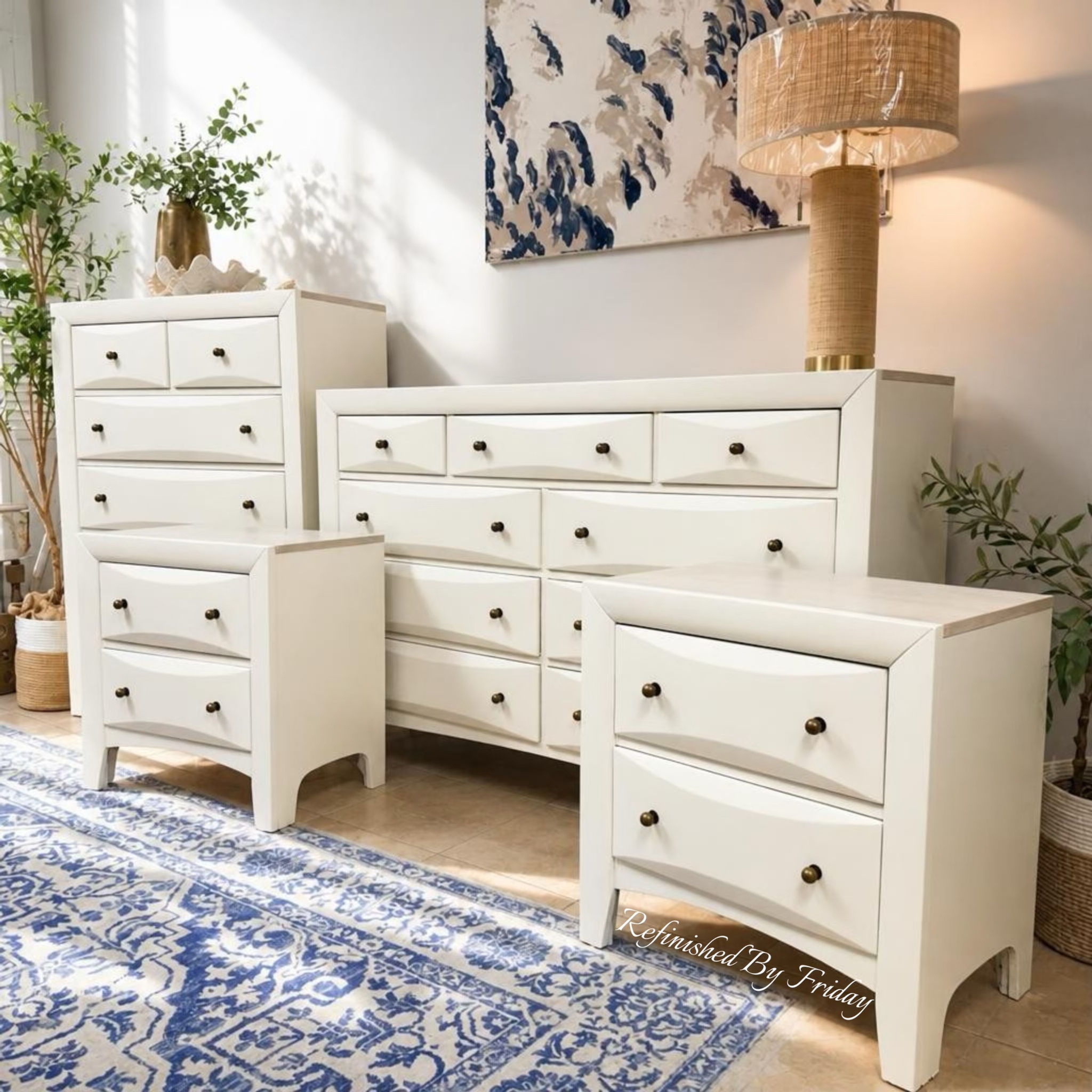 4 PC Bedroom Dresser Set - Marble White