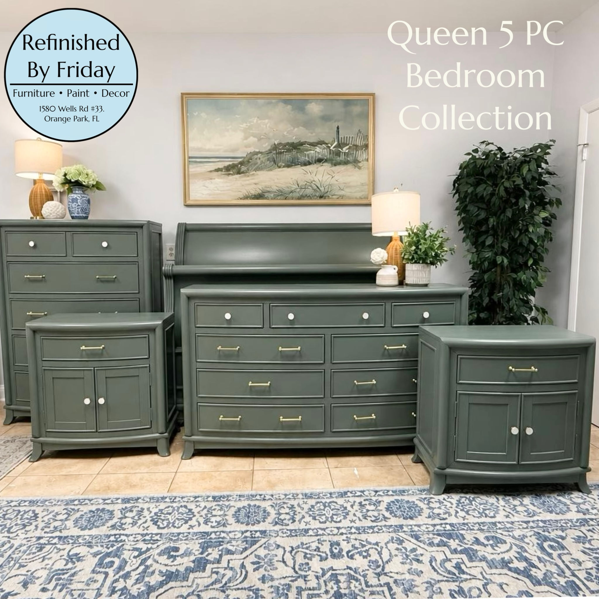Queen Bedroom 5 PC Set - Shade Green