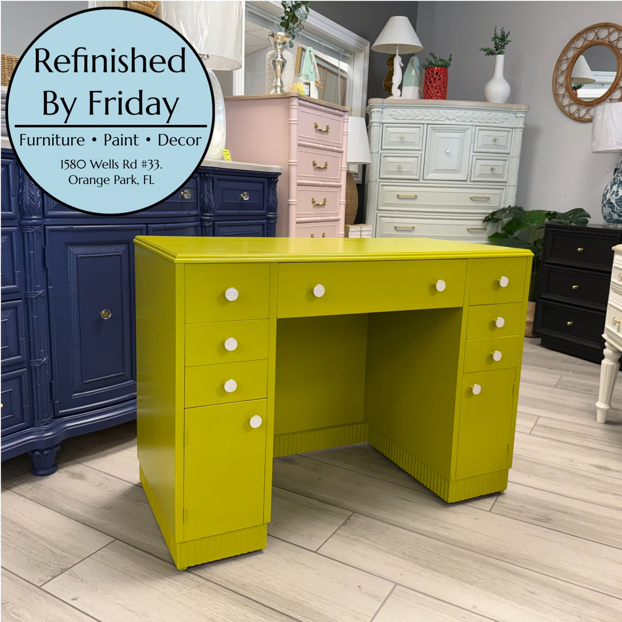 Birds Eye Maple Desk - Chartreuse 