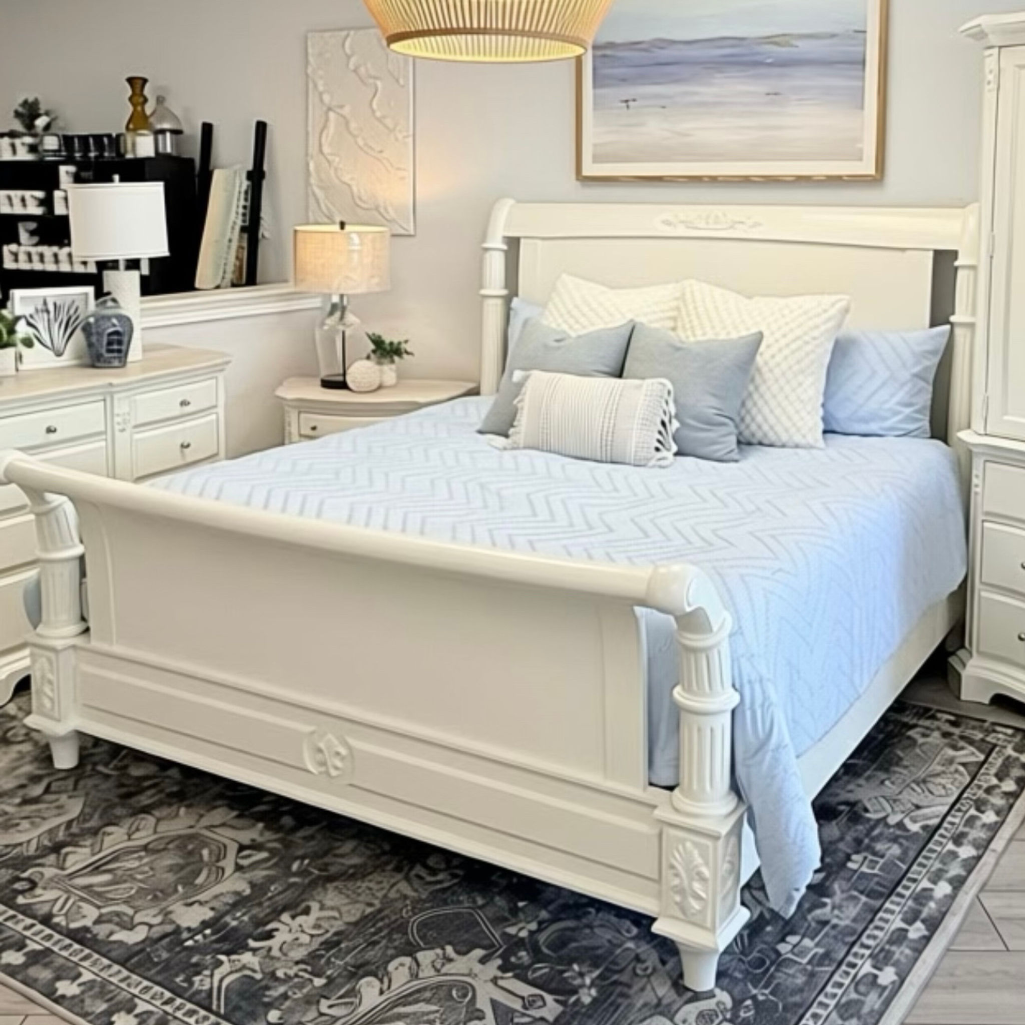 King Grand Sleigh Bed - White Dove (Bed Only)