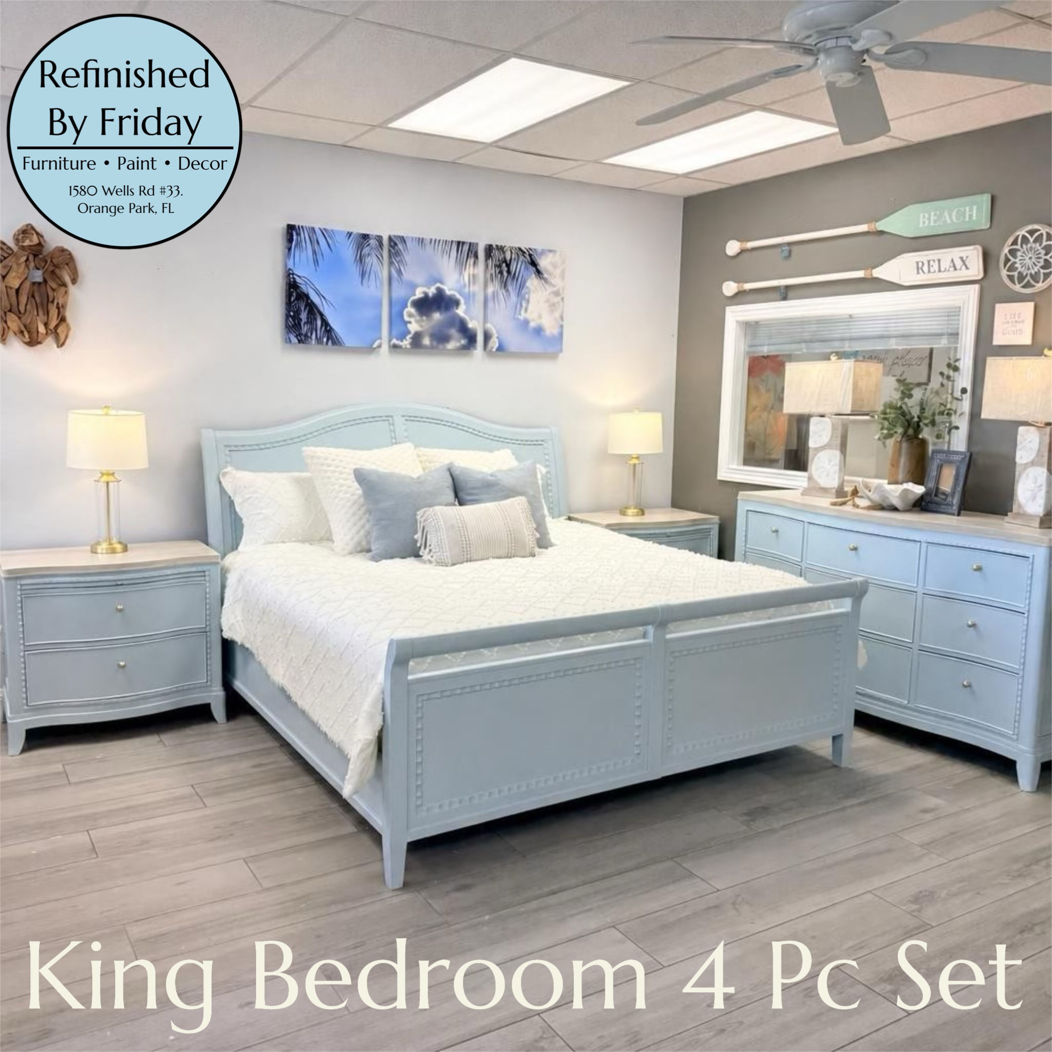 Sleepy Coastal Blue King Bedroom, Oversized
