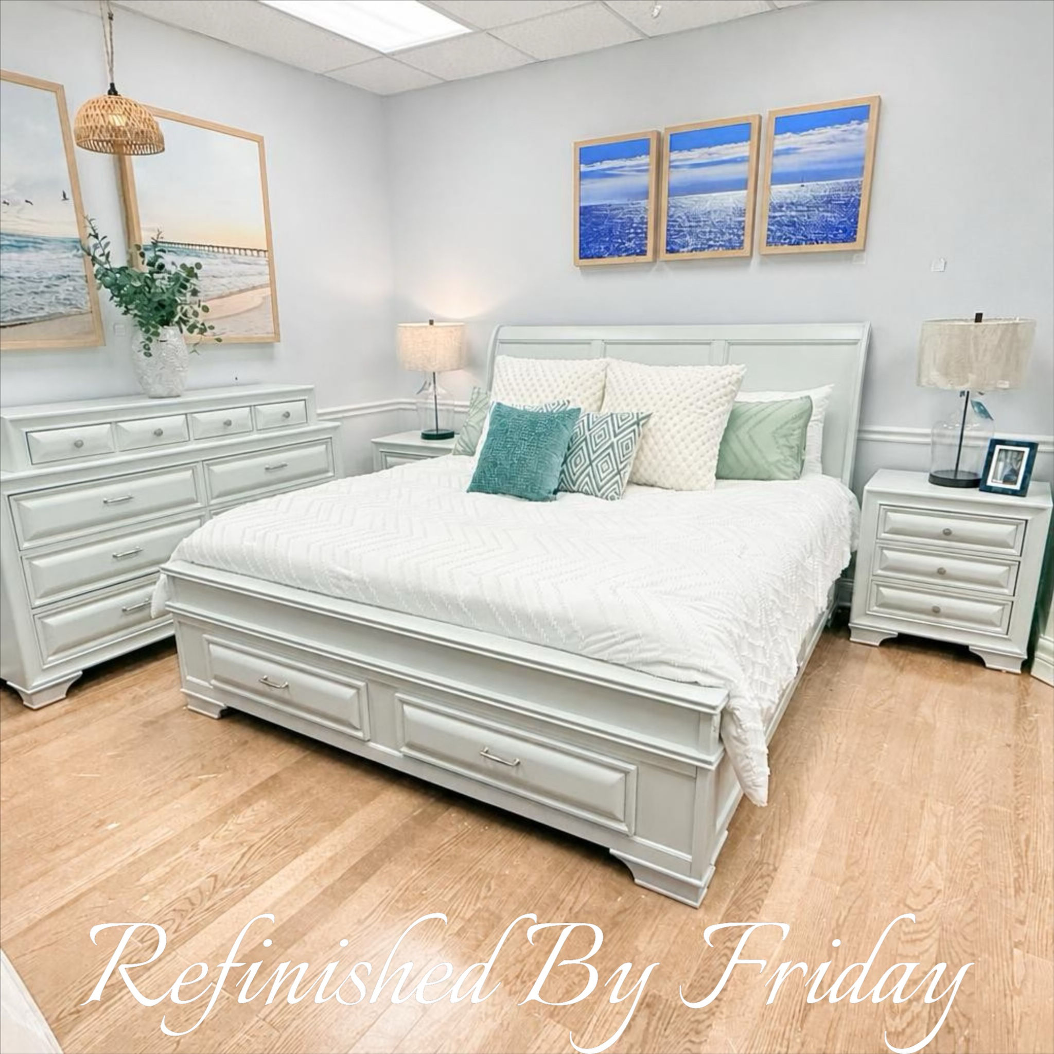 Storage King Bed w/ 3 Pc Set - Sea Salt Green
