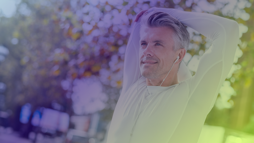 Man Stretching While Listening To A Podcast