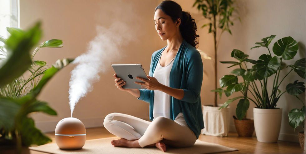 Woman using smart home products to enhance health and wellness