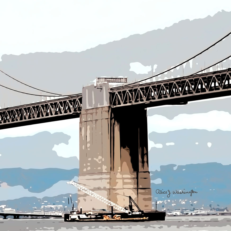 San Francisco Bay Bridge Pillar Boat | Photoshop