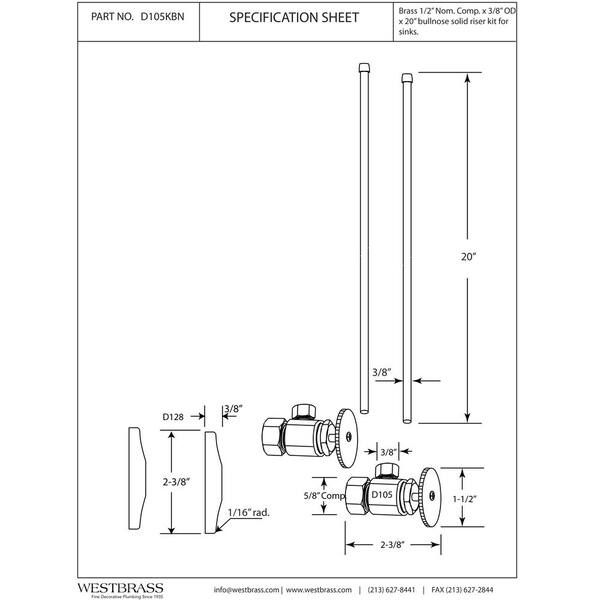 Miniatura: Westbrass 5/8 in. x 3/8 in. OD x 20 in. Bullnose Faucet Supply Line Kit with Ro