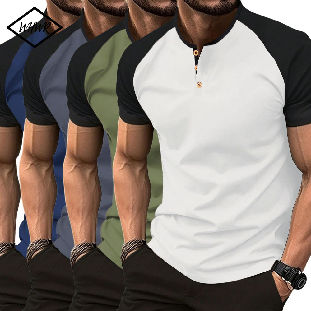 Camiseta Masculina Estilo Henley com Mangas Raglan.