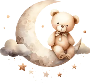 Teddybär sitzt auf einem Halbmond