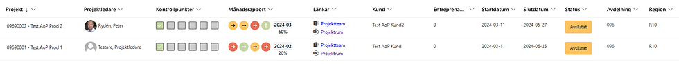 Exempel på hur övergripande projektstatus kan ses ut