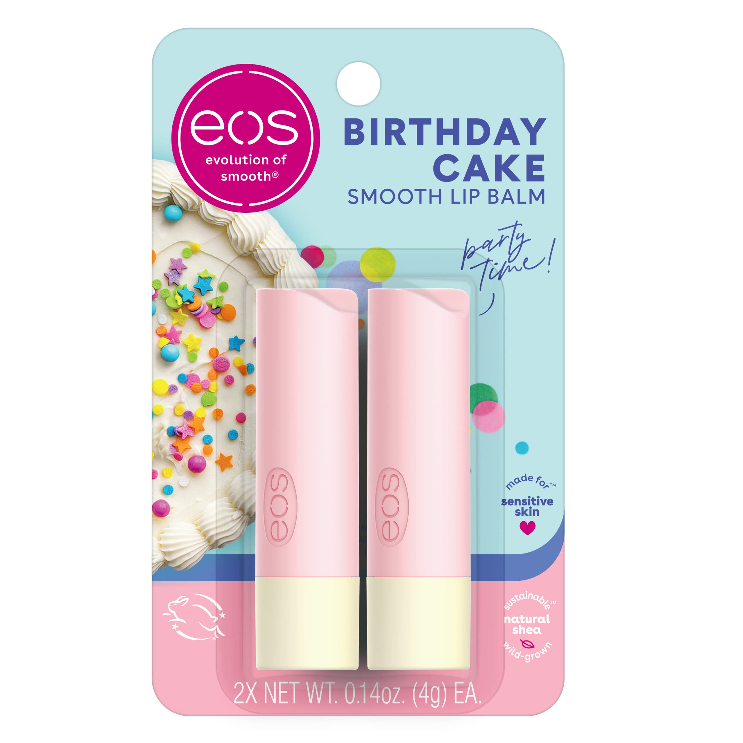 eos Natural Shea Lip Balm- Birthday Cake Dermatologist Recommended for Sensitive