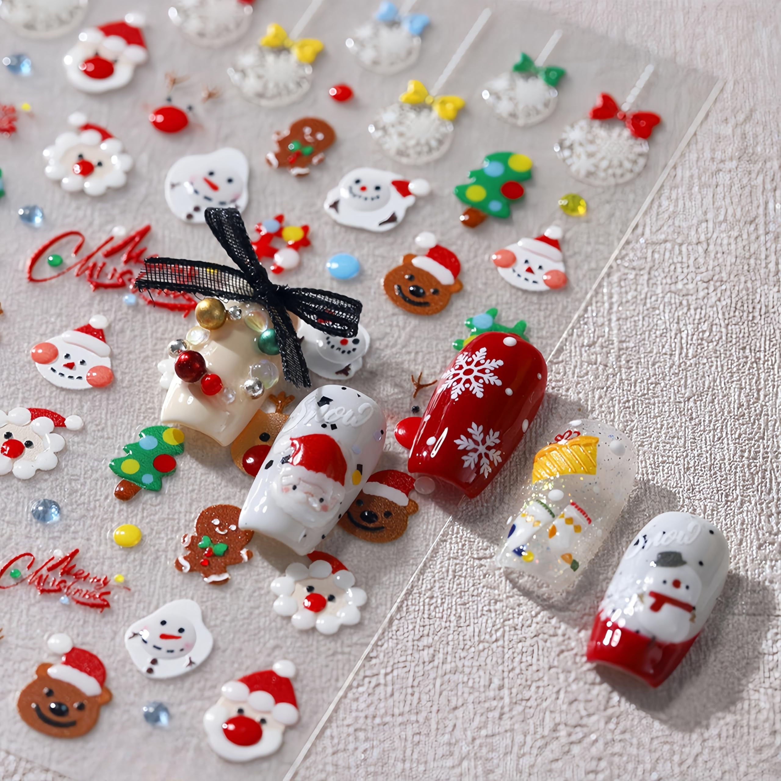 1PCS Christmas Nail Art Stickers Decals 5D Embossed Santa Claus Self-Adhesive Na