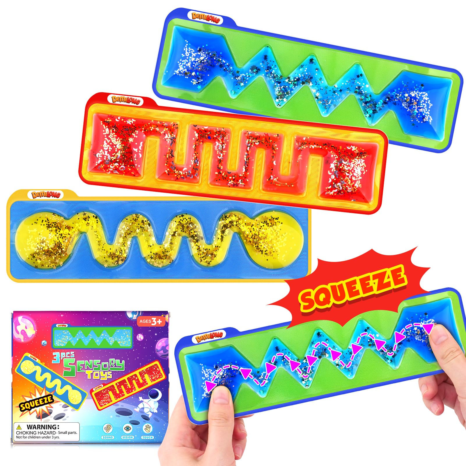 Autism Sensory Toys for Kids - 3 Pack Fidget Toy Sensory Tube Filled with Colorf