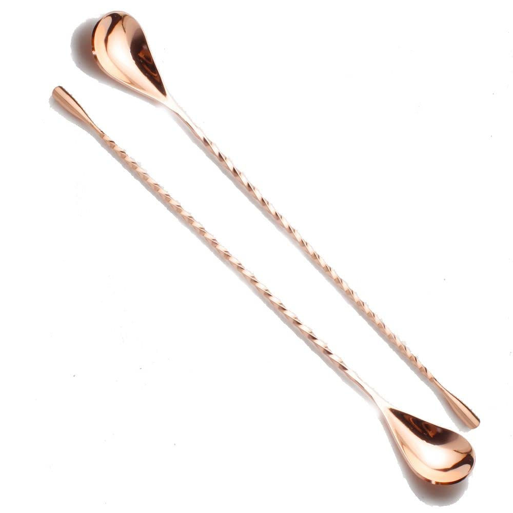 Barsrow 2 Pcs Mixing Bar Spoon 12 Inches 18/10 Stainless Steel Spiral Pattern Mo
