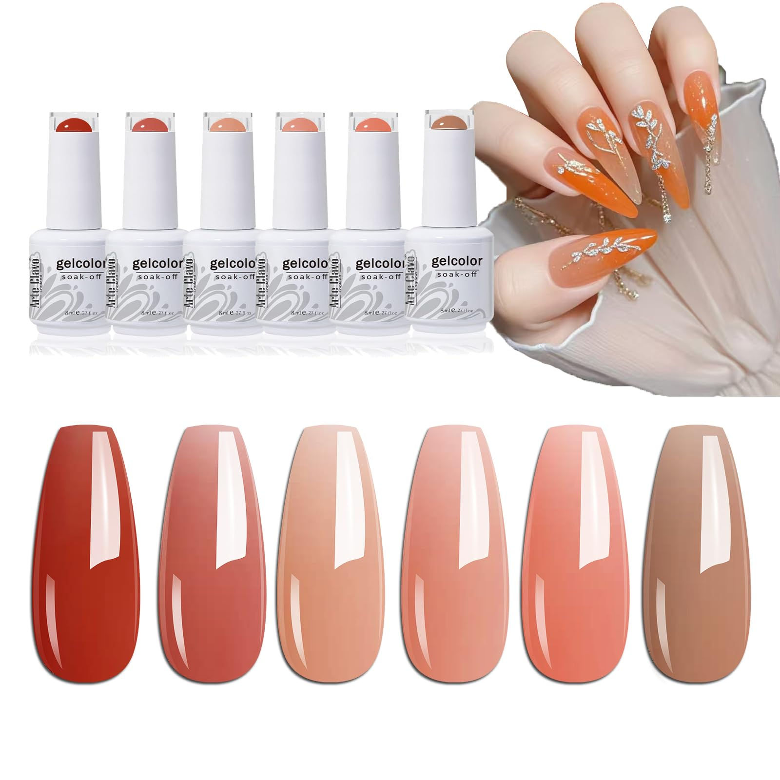 Arte Clavo Winter Gel Nail Polish Set 6 Colors Jelly Gel Polish Nude Pink Red Ge