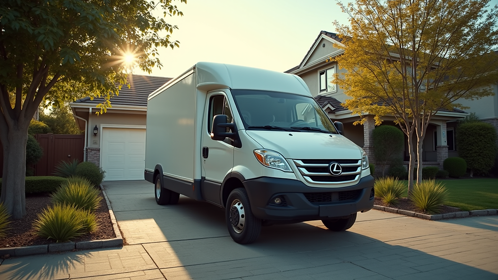 Eye-level view of mobile Lexus repair van parked in residential driveway
