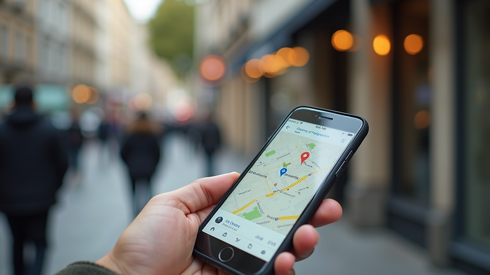 Close-up view of a smartphone showing a local business map listing