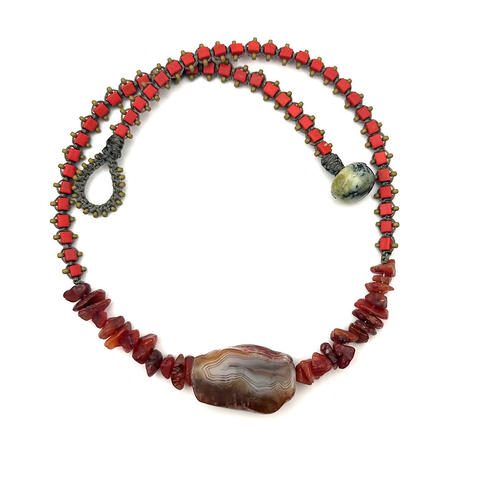 Botswana Agate necklace with red gemstone beads