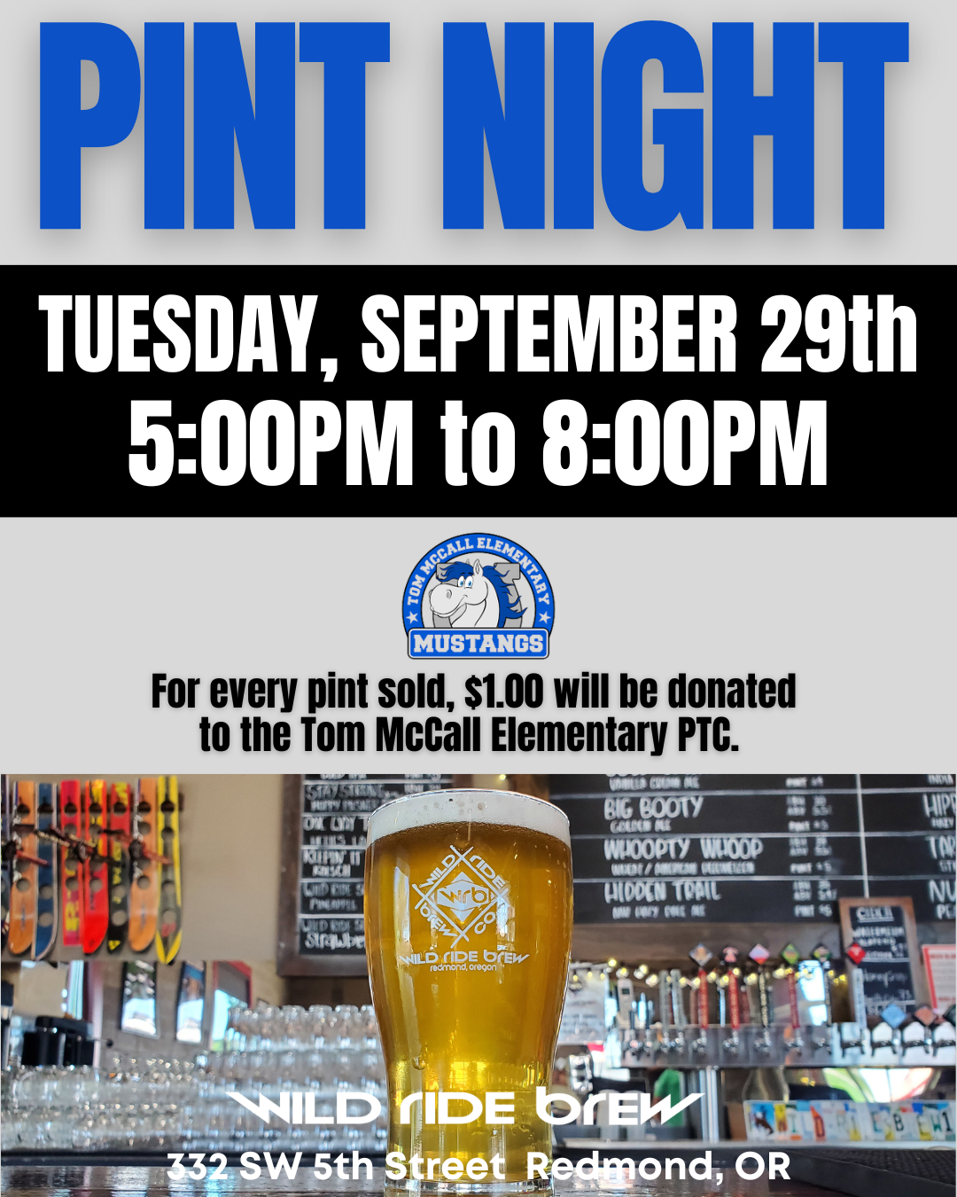 Pint Night, benefiting Tom McCall Elementary PTC at Wild Ride Brewing