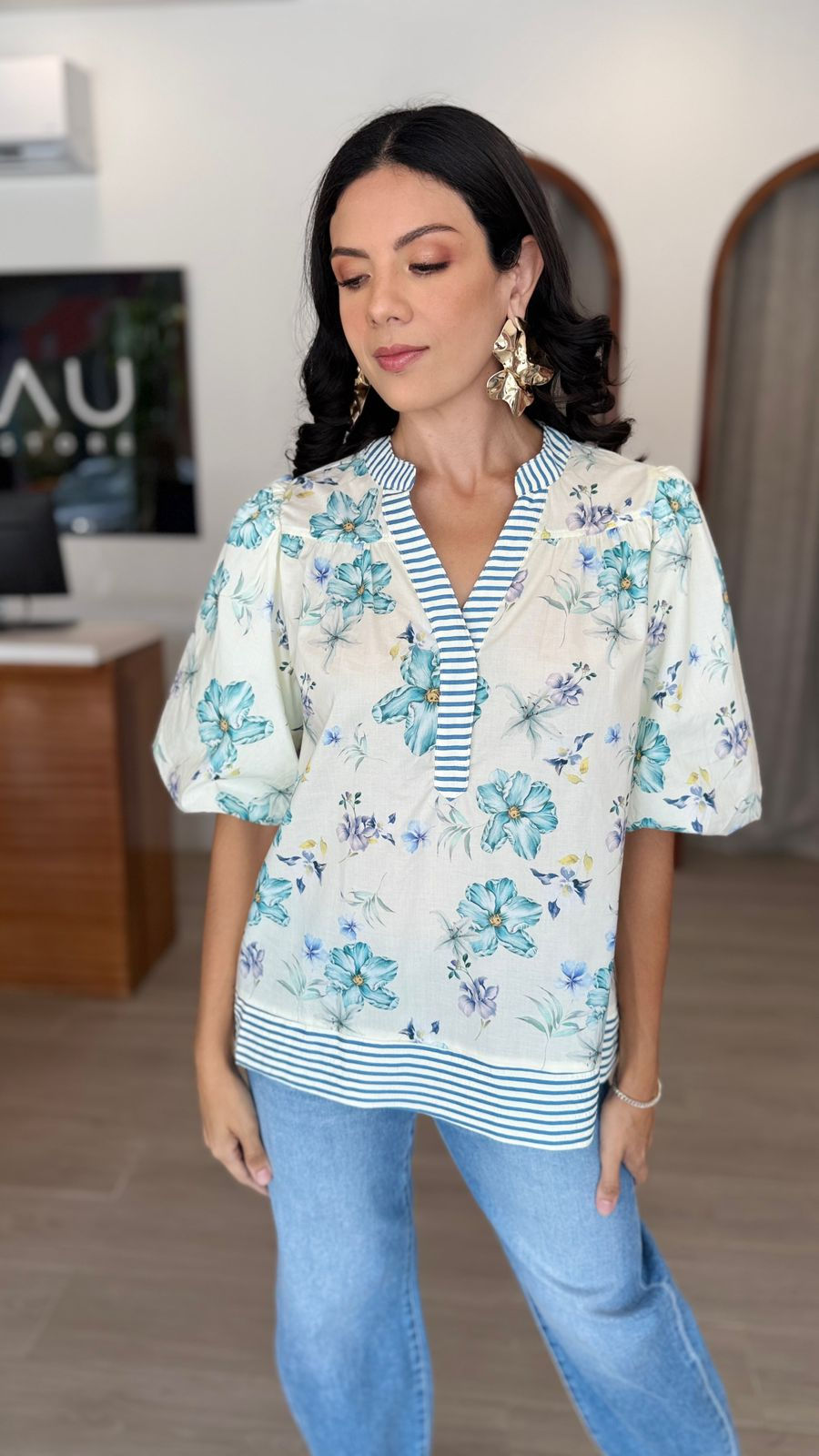 BLUSA FLORAL MENTA/LILA