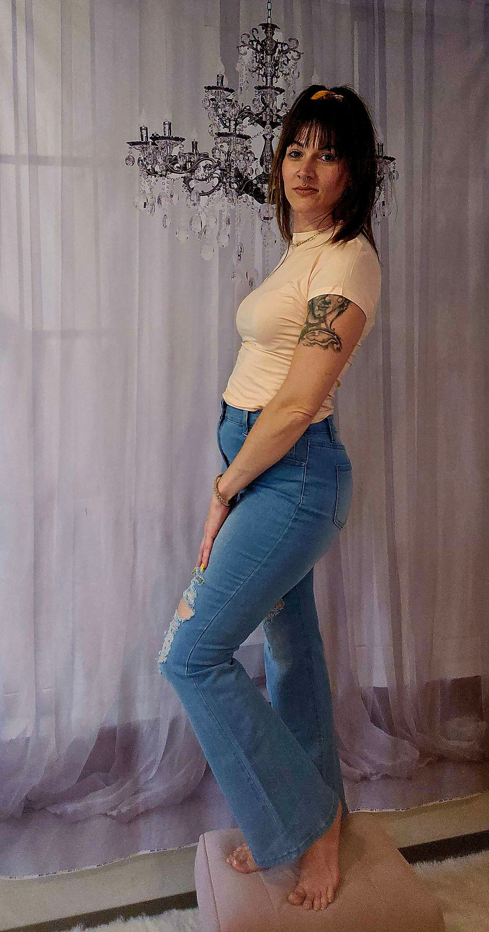 Thumbnail: High Waisted Flared Ripped Jeans 