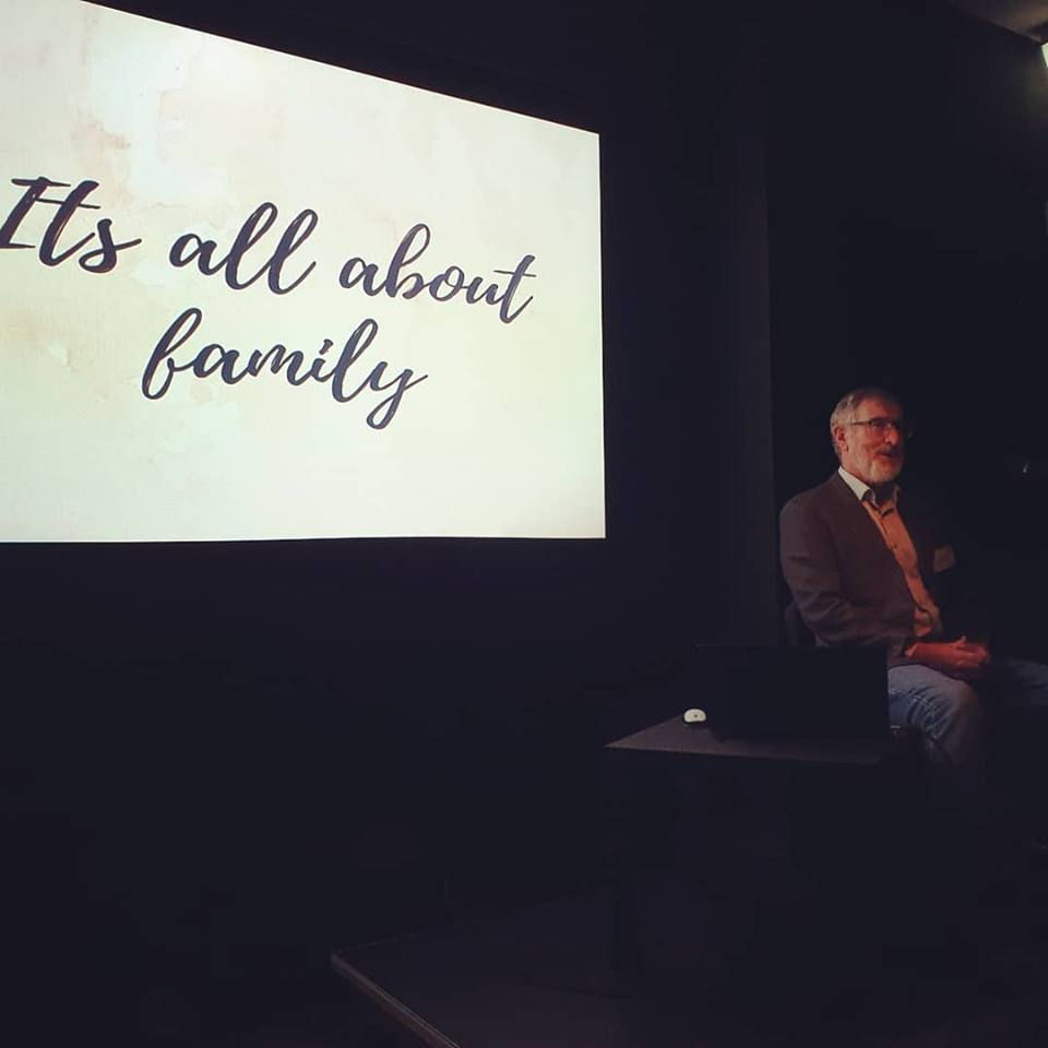 Speaker Peter McMullen's talk on Nathan's family tree.