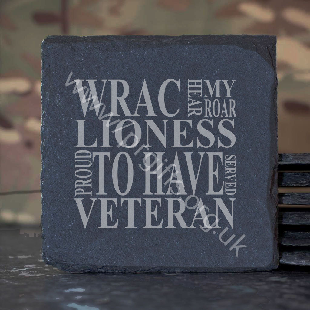 Slate Coaster - WRAC - Proud Veteran