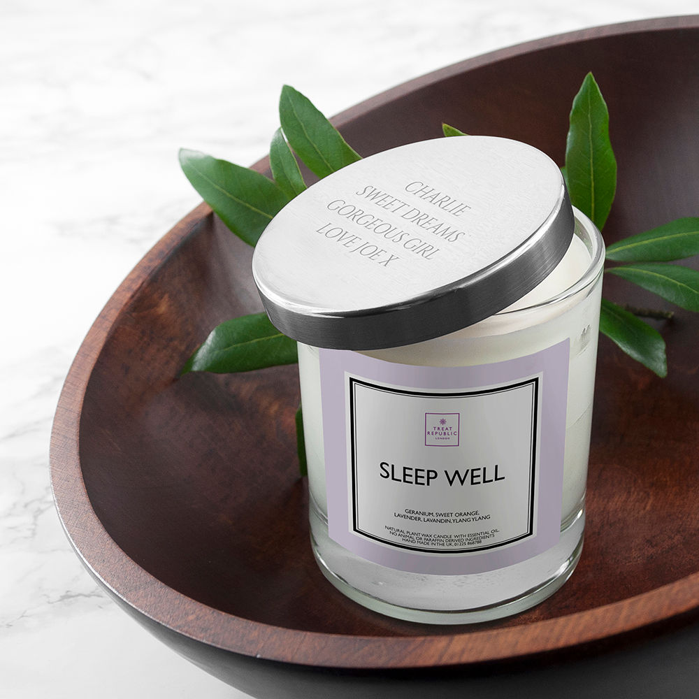 Personalised Sleep Well Soy Candle with Silver Lid