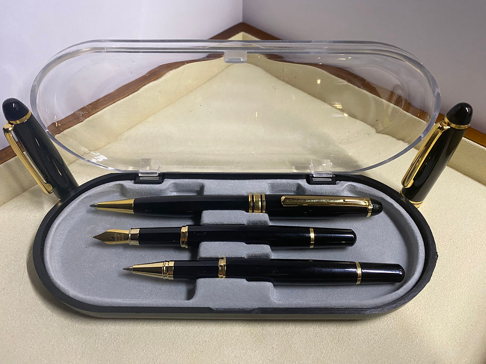 Triple Pen Set Lacquered Black and Gold Trim - Personalise