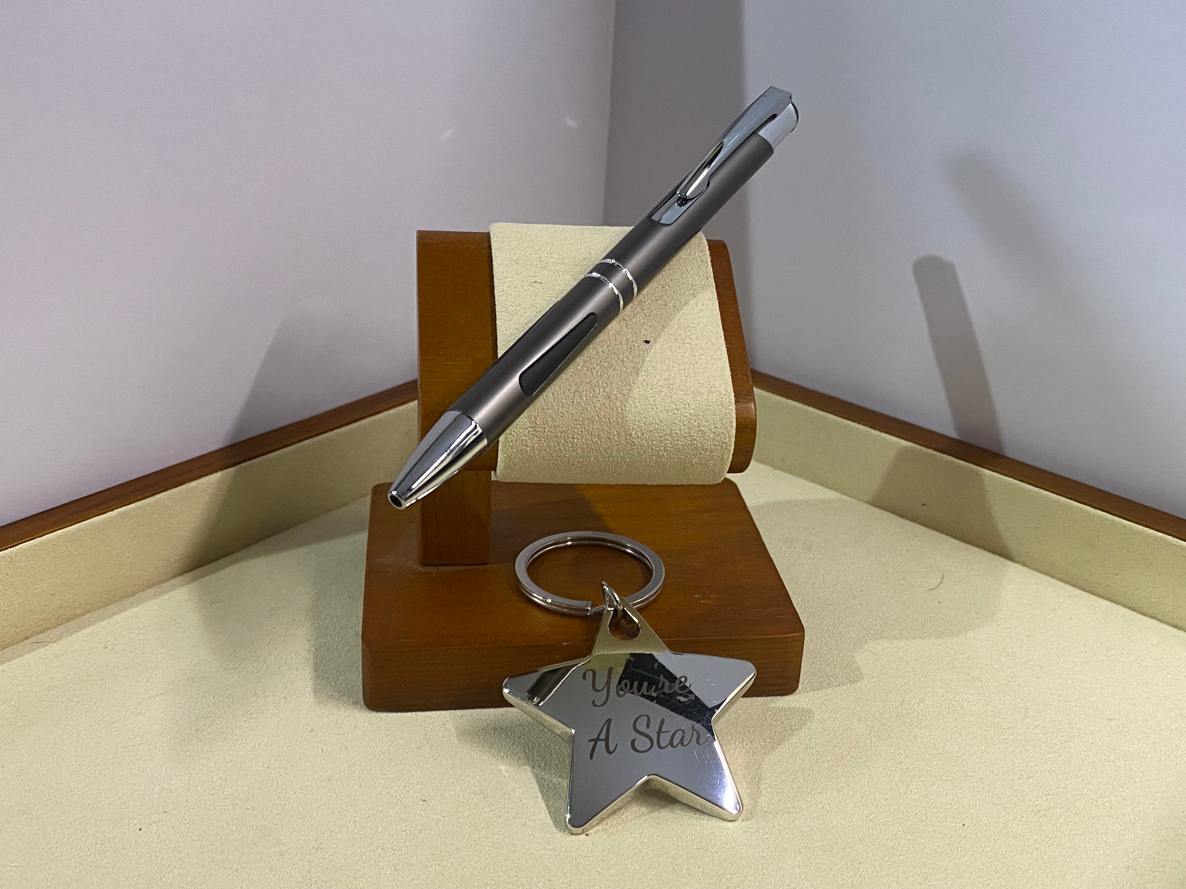 Metallic Gun Metal Grey Pen Black Grip (Personalised)