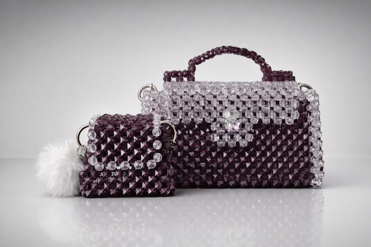 Handmade Beaded Handbag Set - Purple