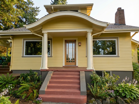 Exterior home with new replacement windows installed in Portland Oregon