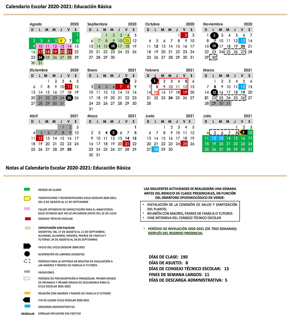 Presentación. Calendario Escolar Oficial 2020 - 2021