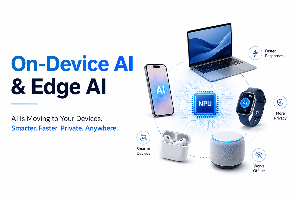 Discover how on-device AI and Edge AI are transforming phones, laptops, and smart devices with faster performance, enhanced privacy, offline capabilities, and real-time intelligence.