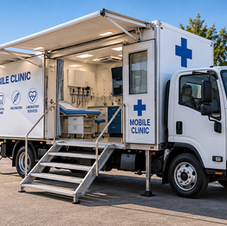 Custom mobile clinic vehicles including van-based, truck-based, trailer-based and expandable mobile medical units equipped for healthcare services.