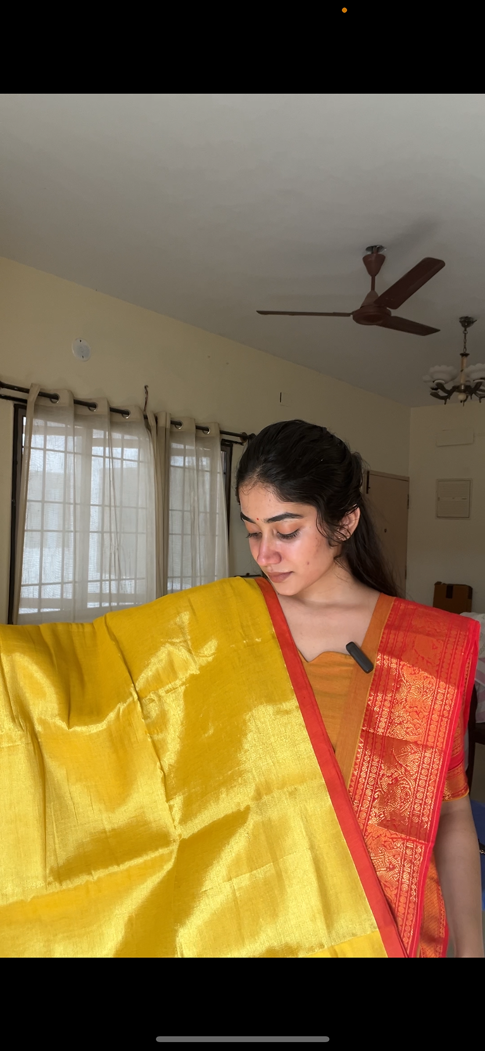 Thumbnail: Semi tissue silk cotton saree - Bright yellow with orange border 